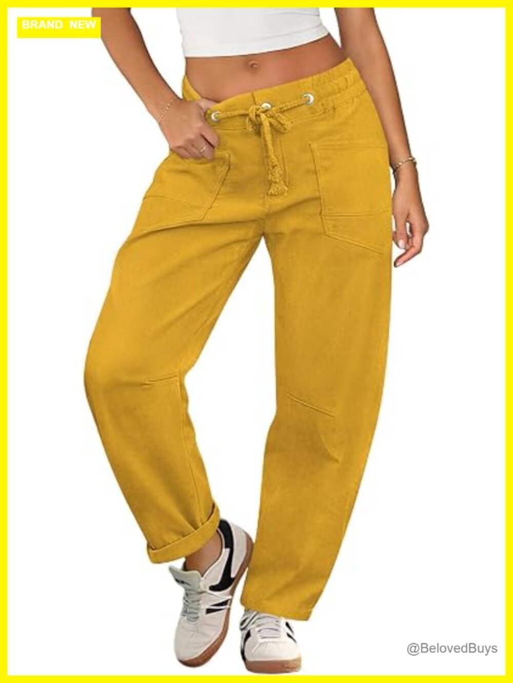 Elastic Waist Drawstring Low Rise Baggy Barrel Pants Stretchy Cropped Trousers